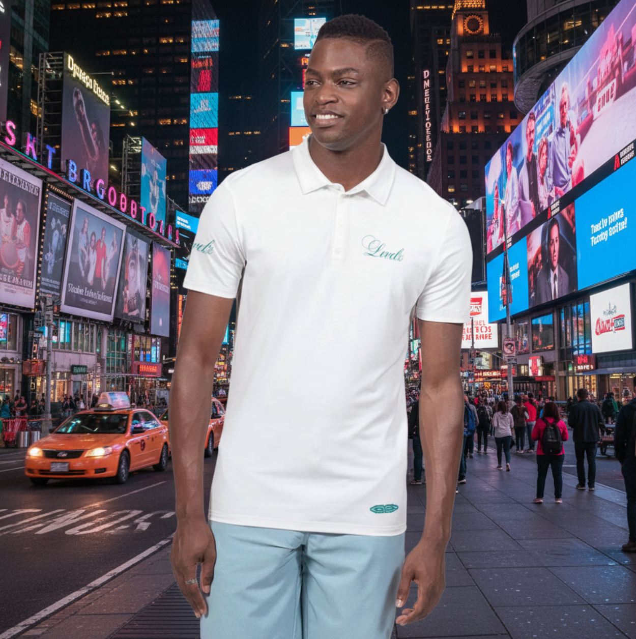 LEVELZ Script (TEAL) Men's All-Over Print Slim Fit Short Sleeve Polo