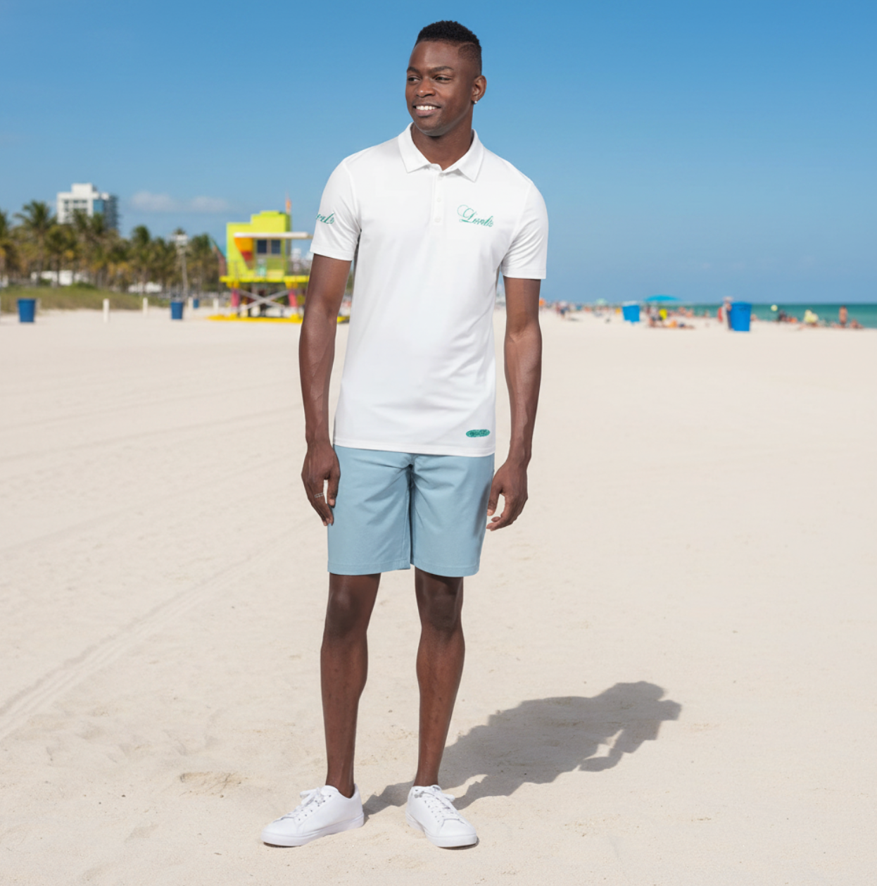 LEVELZ Script (TEAL) Men's All-Over Print Slim Fit Short Sleeve Polo