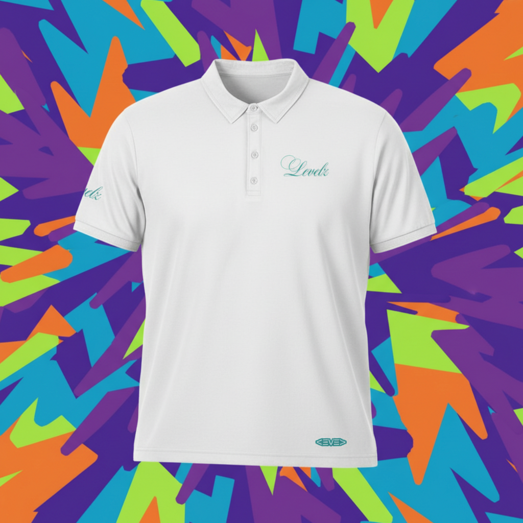 LEVELZ Script (TEAL) Men's All-Over Print Slim Fit Short Sleeve Polo