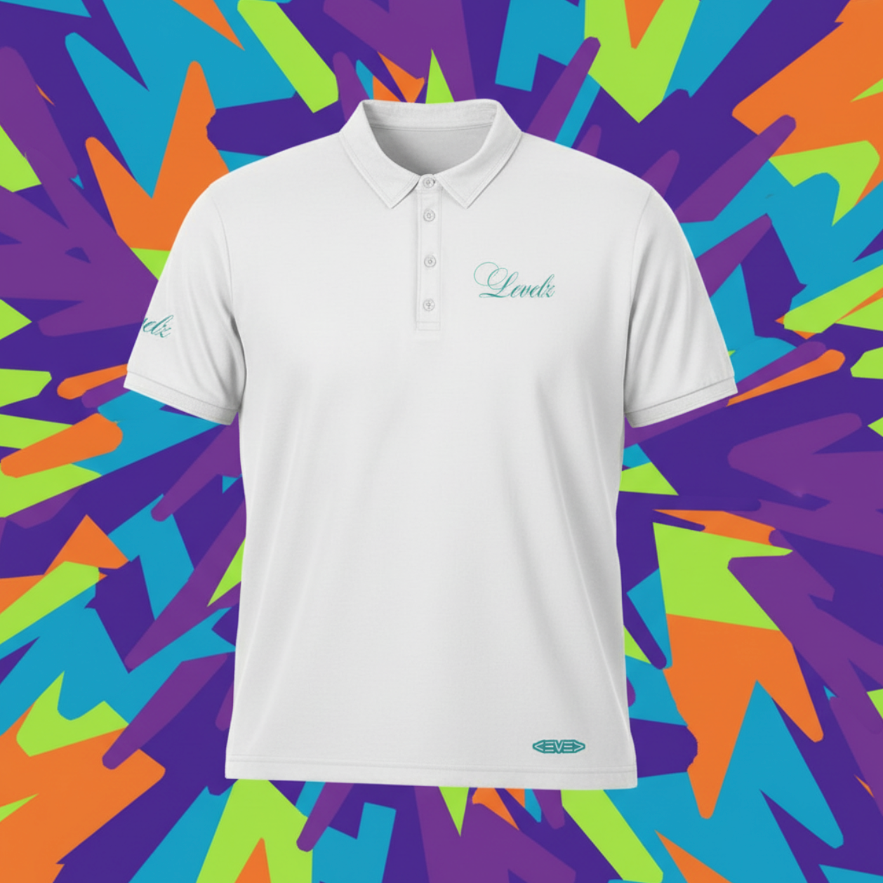 LEVELZ Script (TEAL) Men's All-Over Print Slim Fit Short Sleeve Polo