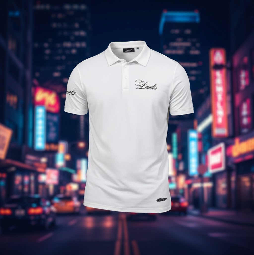 LEVELZ Script (BLACK) Men's All-Over Print Slim Fit Short Sleeve Polo