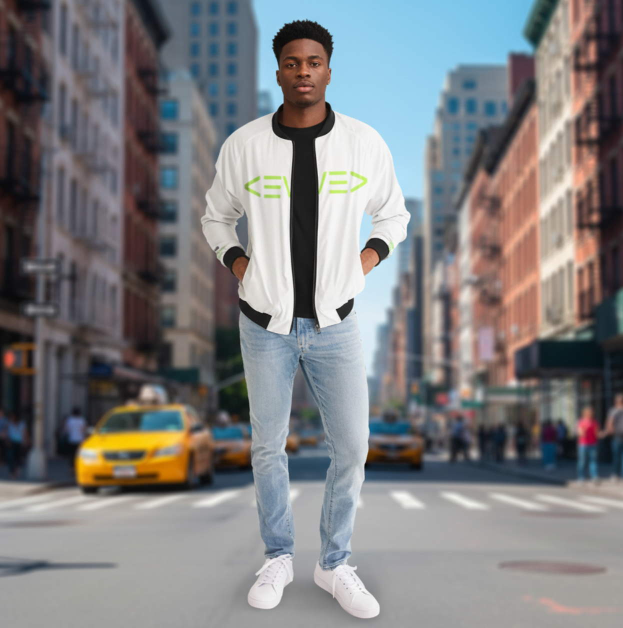 LIME GREEN LEVEL LOGO Men's All-Over Print Bomber Jacket