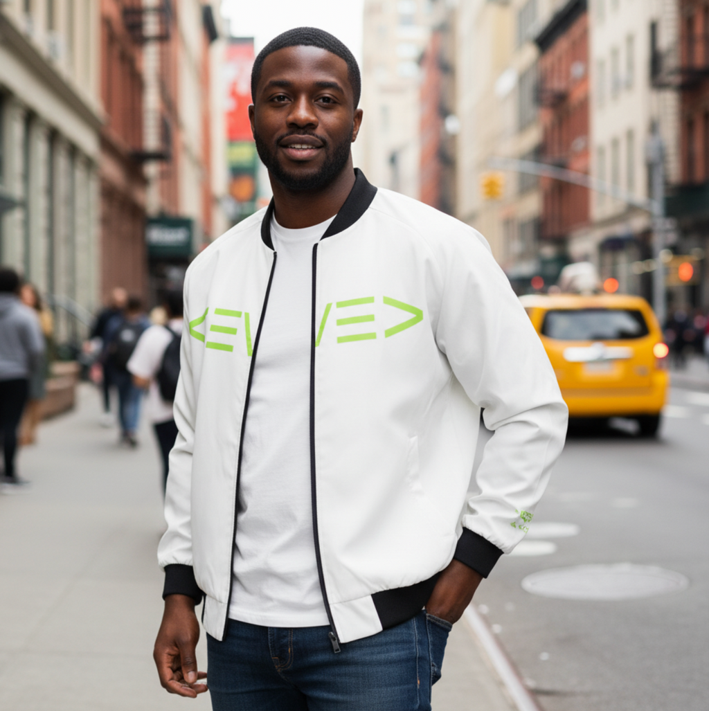 LIME GREEN LEVEL LOGO Men's All-Over Print Bomber Jacket