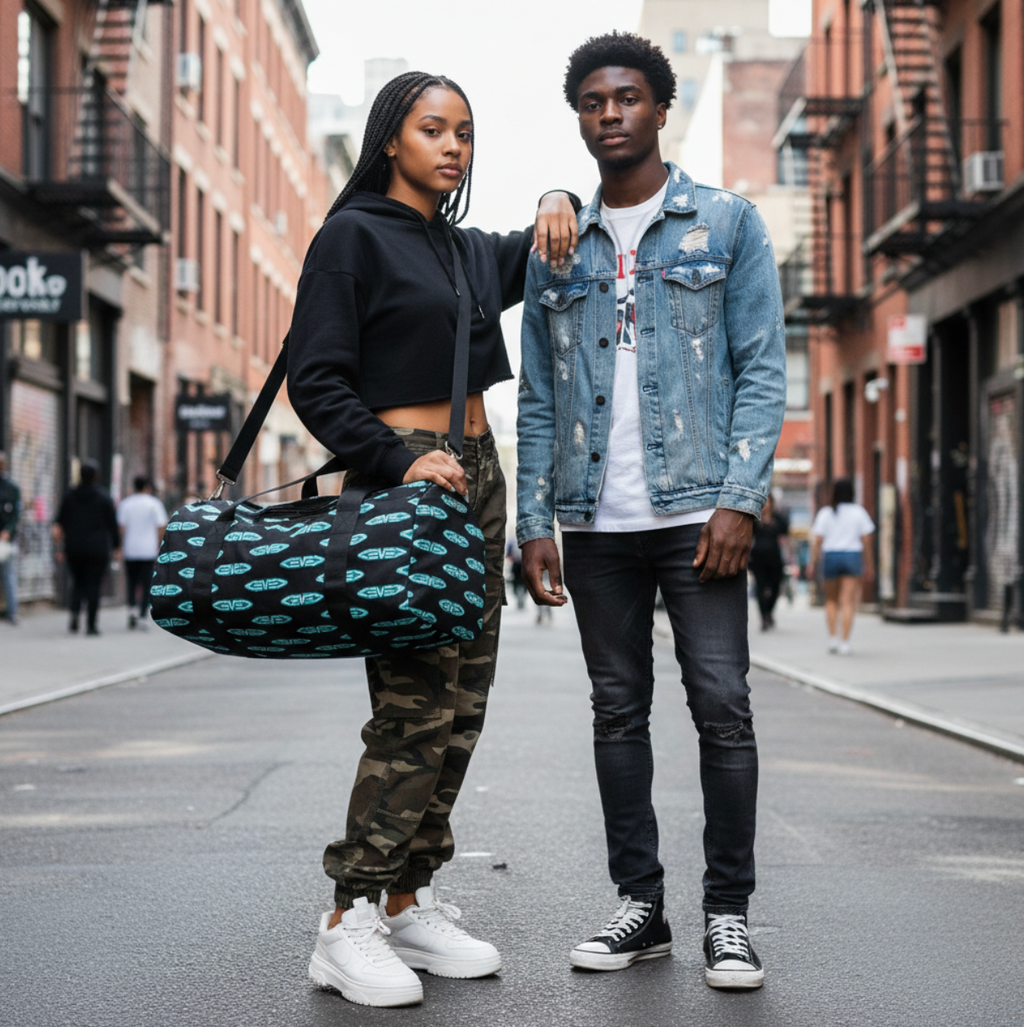 Levelz All Over Print Small Duffel Bag (TEAL BADGE)