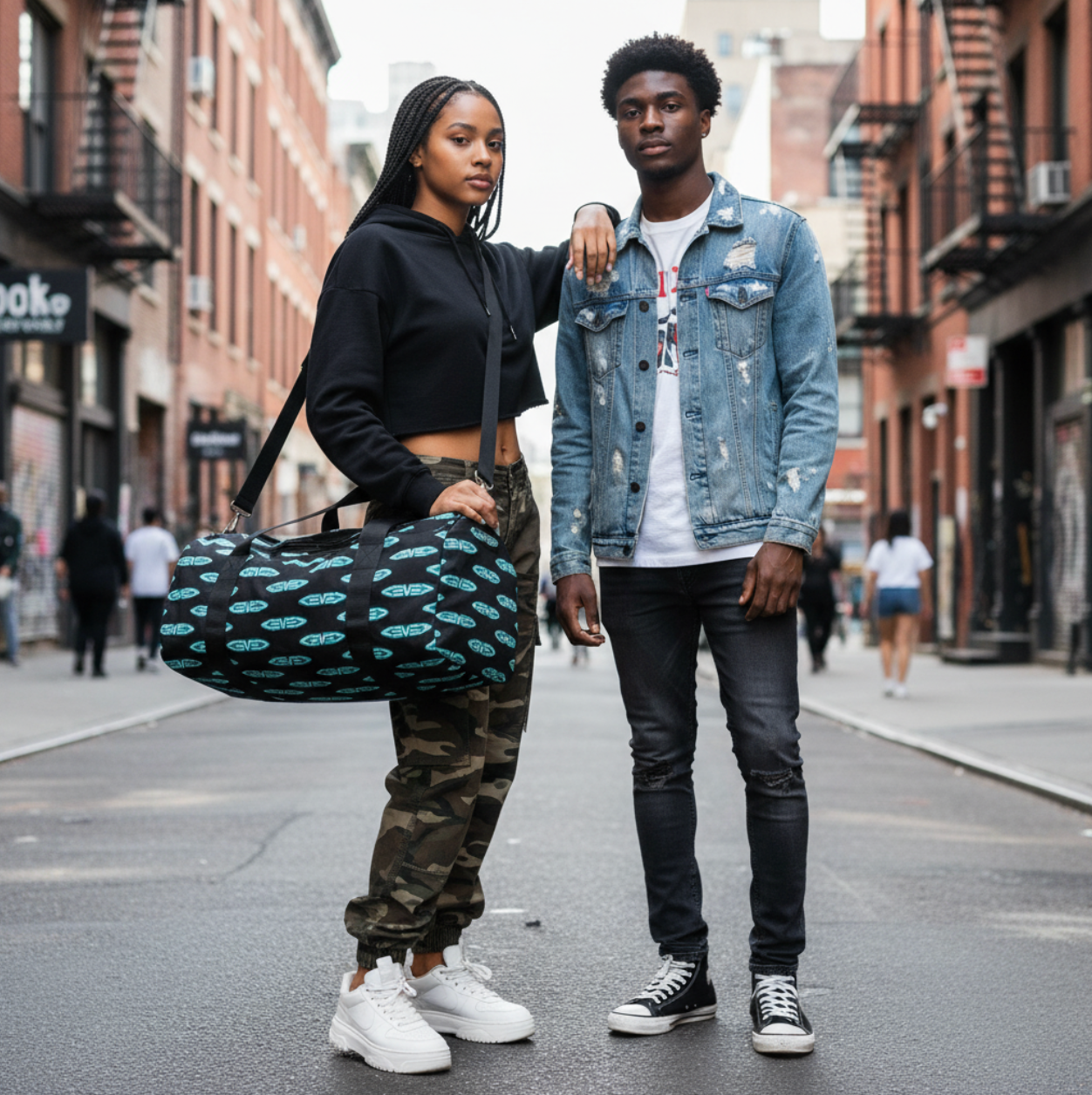 Levelz All Over Print Small Duffel Bag (TEAL BADGE)