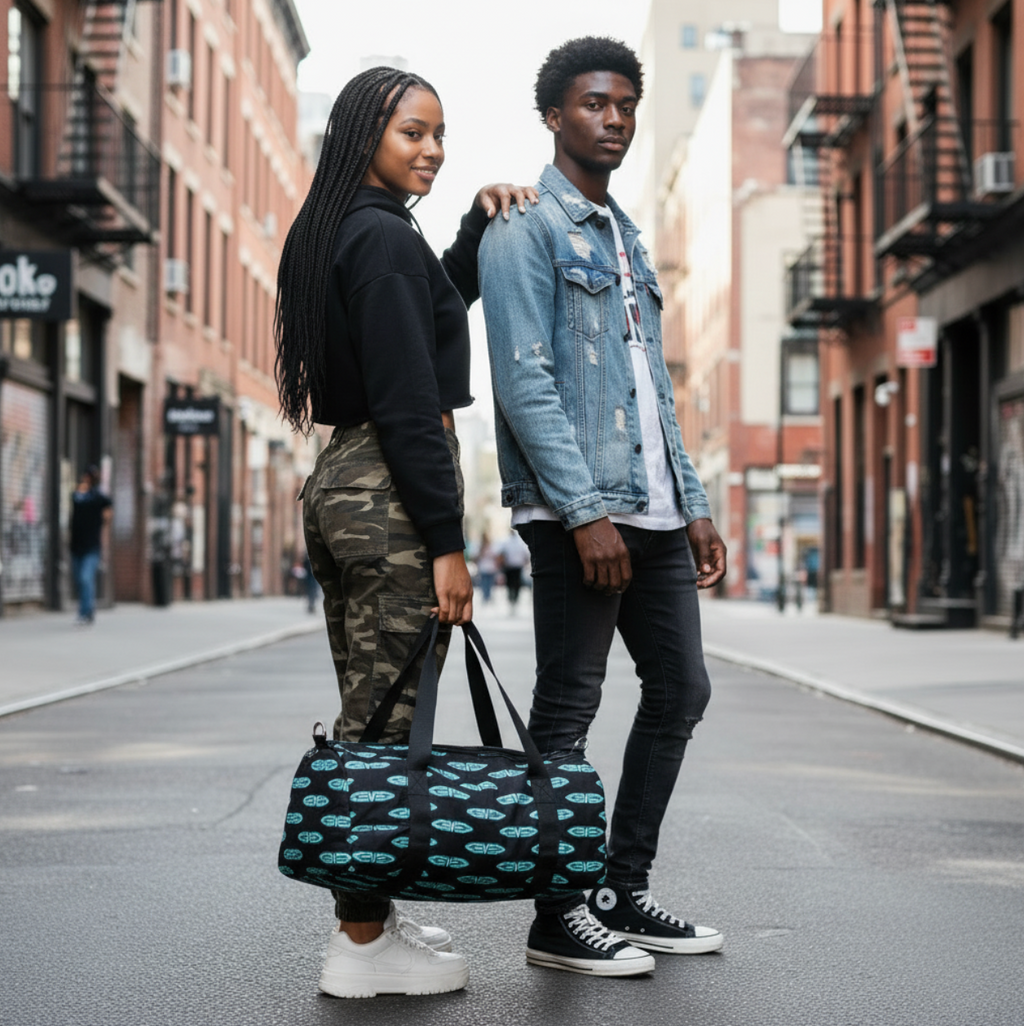 Levelz All Over Print Small Duffel Bag (TEAL BADGE)