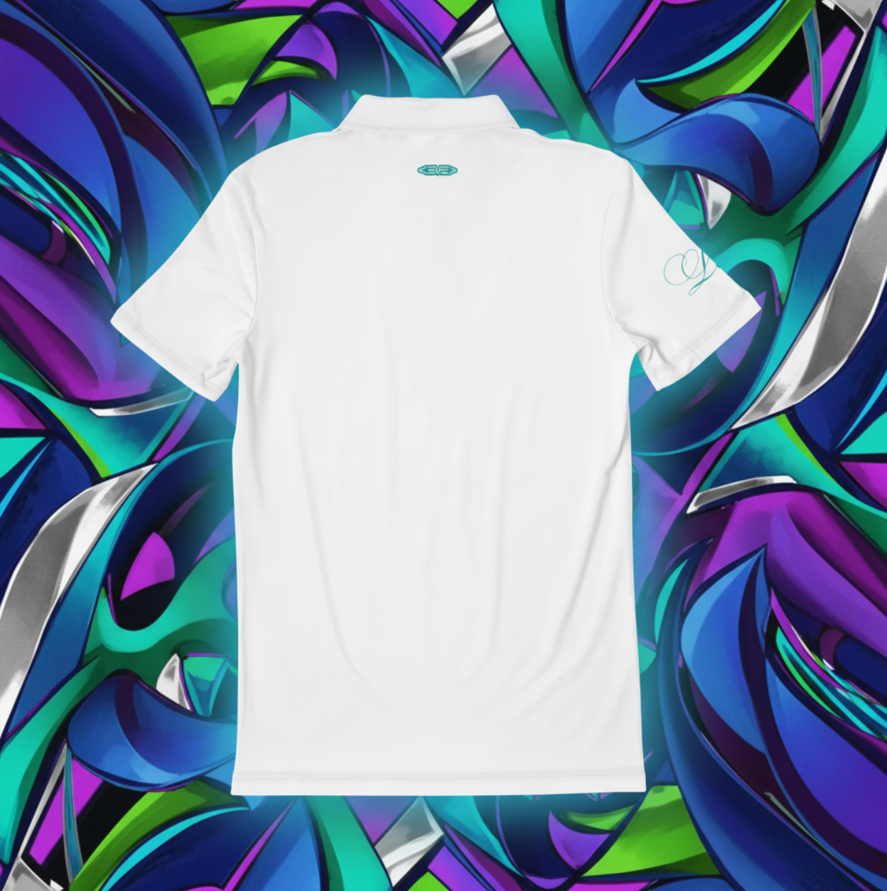 LEVELZ Script (TEAL) Men's All-Over Print Slim Fit Short Sleeve Polo