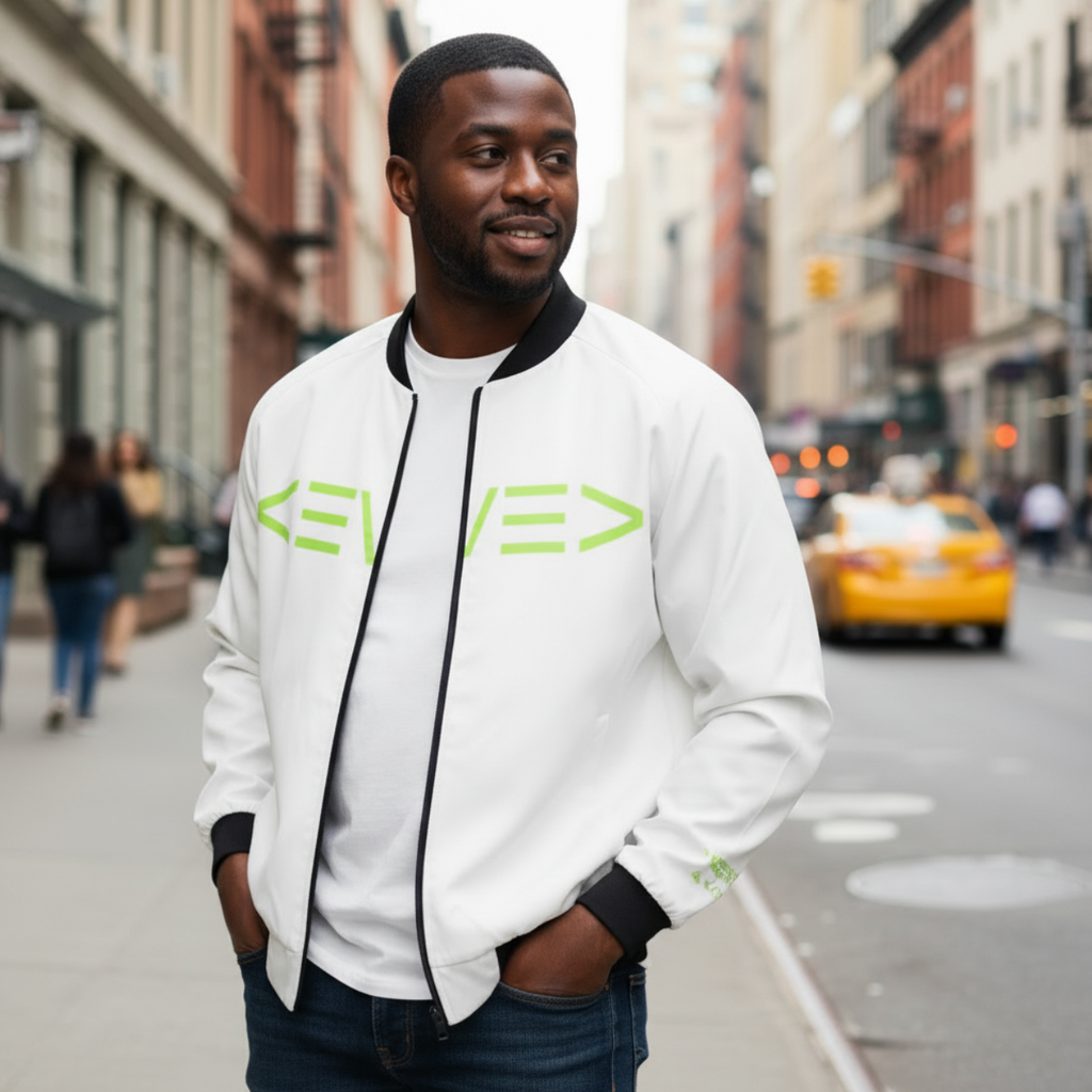 LIME GREEN LEVEL LOGO Men's All-Over Print Bomber Jacket